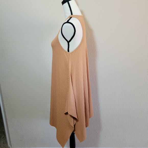 Juniors Ribbed Tank Top Small Beige Tan Camel Nude Brown Long Tunic Sleeveless - Picture 3 of 4
